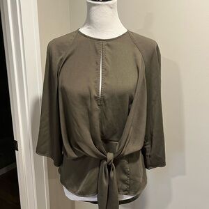 Topshop Olive Tie-Front Blouse size 10